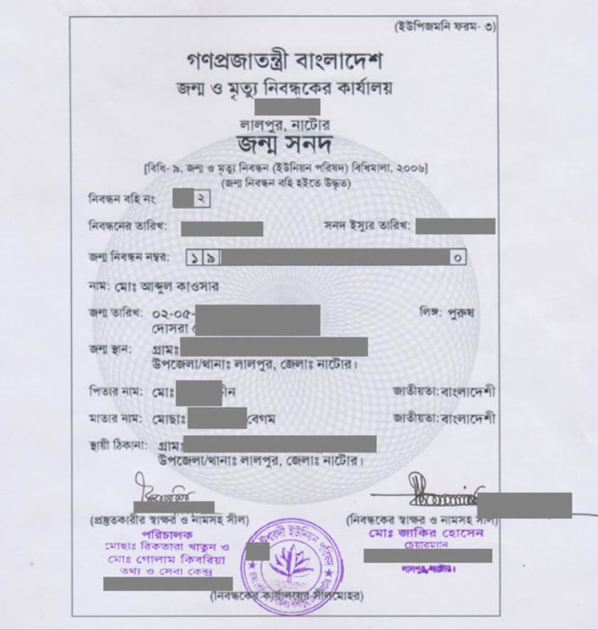 জন্ম নিবন্ধন অনলাইন কপি